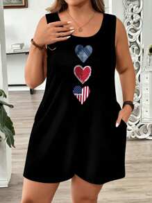 EMERY ROSE Legerer minimalistischer amerikanischer Unabhängigkeitstag Flagge, Herz, Stern, gestreifter & abstrakter Muster Jumpsuit in großen Größen, geeignet für Frühling/Sommer Lässig, Urlaub, Musikfestival