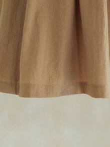 Vintaside Kids Young Girl Spring New Khaki Color Strap Dress, Simple Solid Color Design, Loose Fit, Suitable For Outdoor Play, Home Leisure, School Activities And Family Gatherings