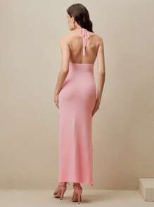 Anewsta Đồ bơi hở lưng hở vai gợi cảm 3D hoa màu hồng cổ tròn hở lưng xẻ tà cho nữ - Hồng - Xem 6