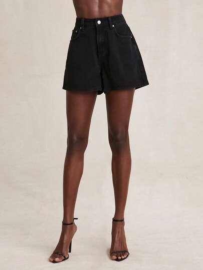 SHEIN Unity 女士短款高腰日常牛仔短裤活动西部音乐会乡村音乐节复古款