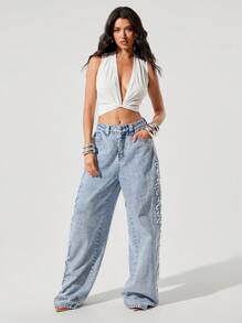 Denimoi Verbiage 磨边补丁宽松牛仔裤 - 淺色水洗藍 - 查看 3