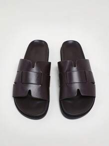 SHUZIA 安静奢华男士简约编织带咖啡色鞋床拖鞋 - 优质 PU 材质，适合街头到游艇俱乐部