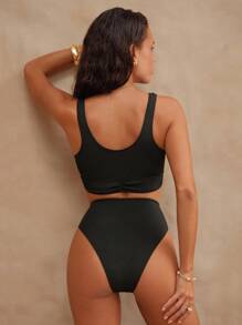 Swim Chiccia Ensemble de bikini noir unicolore pour femmes, convient pour les vacances, la plage, les fêtes - Noir - Voir 2