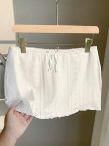 Comfortcana Casual Summer Holiday White Textured Low Waist Mini Skirt