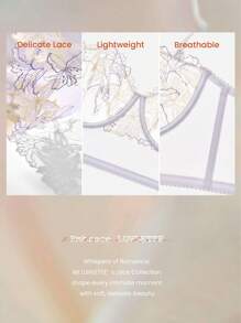 LUVLETTE 女人刺绣优雅内衣透气半罩杯文胸钢圈性感无衬里网眼蕾丝紫色束身衣缩小长线文胸新娘内衣 - 紫色 - 查看 4