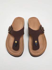 SHUZIA Classic Revival Men's Coffee Modern Thong Cork Footbed Sandal: Bold Adjustable Straps, Vintage PU, Soft Stylish Fit, Versatile Value Mother's Day Present - Coffee Brown - View 6