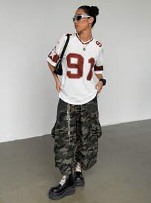 StreetHx Women's Numeric Print Short Sleeve Mesh Colorblock Loose Fit Sports T-Shirt, Spring/Summer Graphic Tees Women Tops - Multicolor - View 5