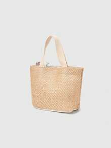 ROMWE Fairycore 1 件度假风格 DIY 珍珠蝴蝶结仿花沙滩手提包，波西米亚风兰花编织钱包及配饰，女士个性化手提包套装（包 + 配饰）