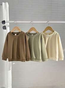 Young Boys' Plain Solid Color Crew Neck Long Sleeve Sweatshirts