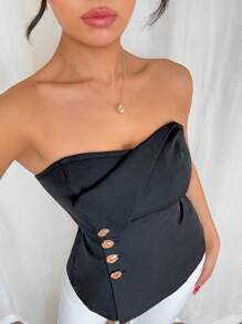Chiquease Áo crop top hở vai quyến rũ cổ điển thanh lịch & tinh tế dành cho nữ - màu đen - Xem 5