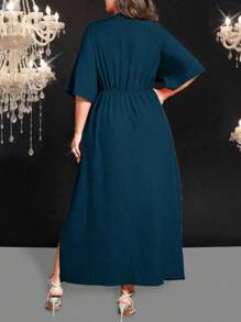 SHEIN Belle Plus Size Fitted Long Dress, Fashionable For Summer - Blue - View 2