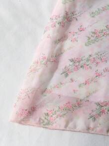 Tween Girls' Elegant V-Neck Sleeveless Waist Ruffle Trim Mini Chiffon Ditsy Floral Fitted Party Dress In Pink - Pink - View 3