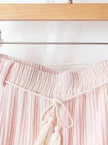 SHEIN Clasi 大码女式纯色松紧腰休闲长款百褶裙 - 粉色 - 查看 5