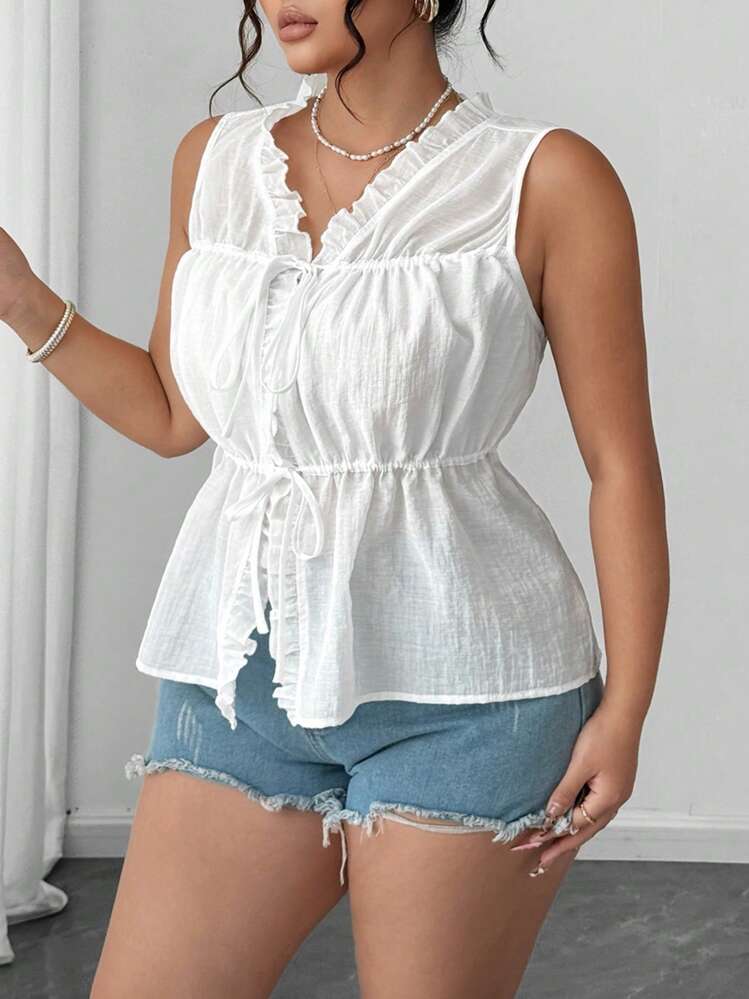 Elenzga 大码纯色短袖衬衫，夏季时尚 - 白色 - 查看 4