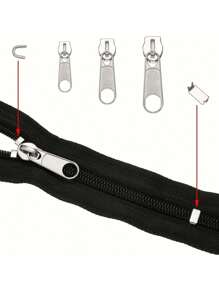 Nylon Zipper Repair Kit Replacement Slider: Zipper Bottom Stop End - Fix Double Zipper Pull Replace,Nylon Coil Zipper For Jacket Luggage Jeans Pants Tent With Zipper Tool,  Jute Ribbon Rope Cord DIY Wedding Jute Twine Crafts Gift Party Decor - Black - View 3
