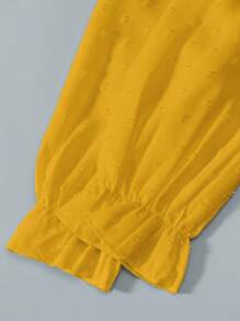 Tween 女童纯色彼得潘领宽松可爱长袖衬衫 - 黃色 - 查看 7