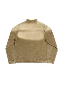 Manfinity Hypemode Men's Casual Fashion Street Style Zip-Up Long Sleeve Denim Jacket - Khaki - View 2