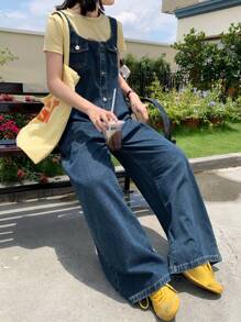 DAZY Women's Casual Washed Loose Korean Style Denim Bib Pants And Jumpsuit, Summer,Back To School Clothes - Blue - View 5