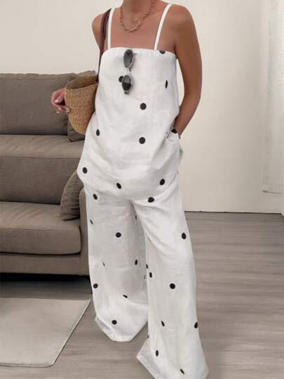 INAWLY Women's Plus Size Simple Fashion Polka Dot 2 Pieces Set