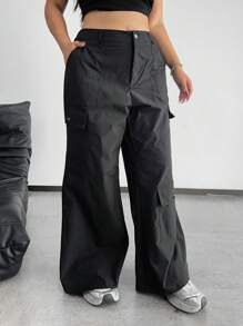 SHEIN PETITE Plus Size Women Fashionable Split Embellished Cargo Pants