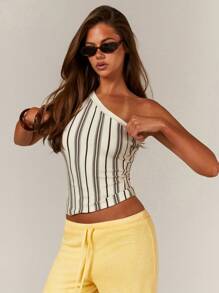 Athîral Women's Soft One Shoulder Butter Jersey Stripe Top, Spring Summer - Multicolor - View 5