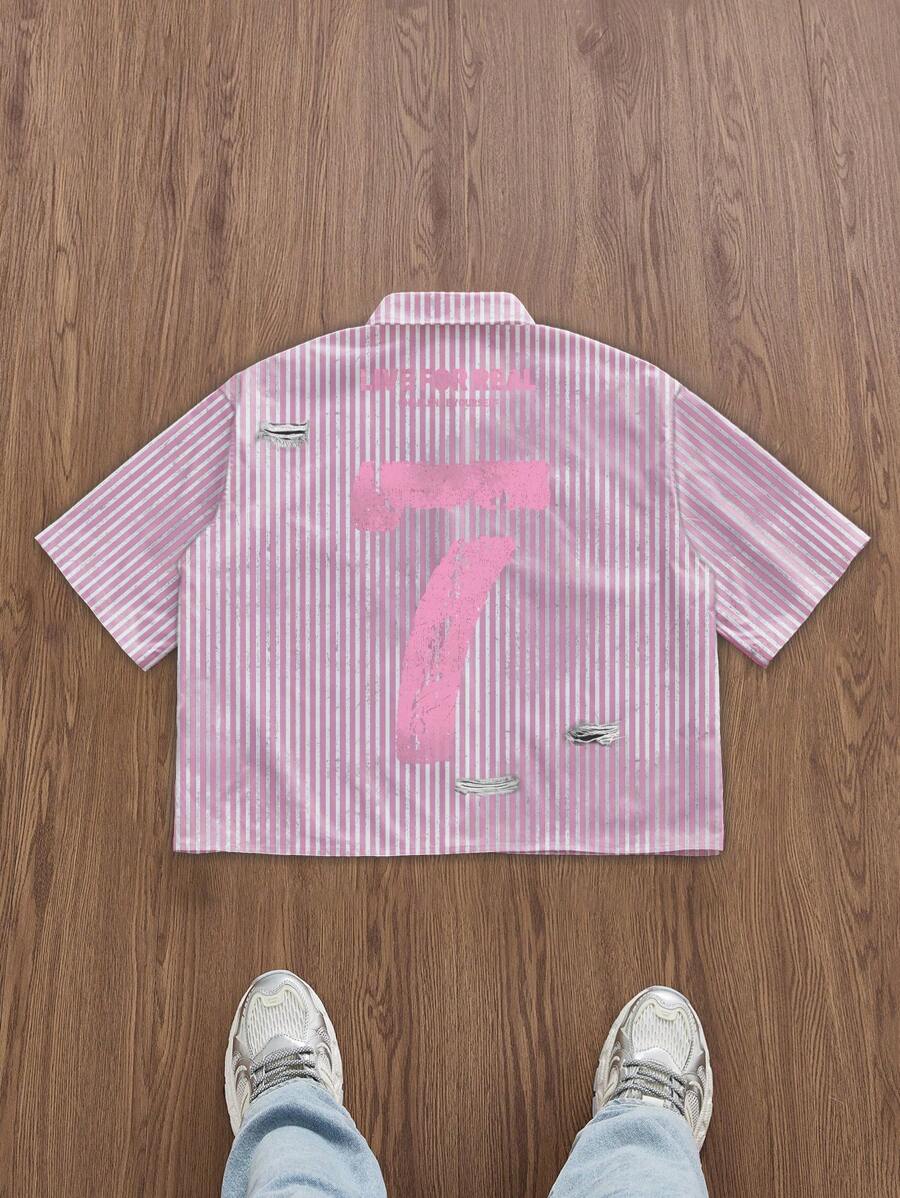 Manfinity ZONE917 Men's Numeric Striped SingleBreasted Casual Short