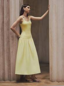 SHEIN Unity Vestido de mujer de un solo color con tirantes de espagueti y bajo retazado, de moda y versátil para primavera/verano - Amarillo - Ver 6