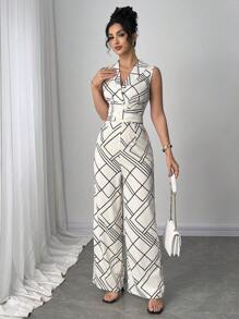 Elenzga 女式休闲束腰无袖连体裤，夏季 - 彩色 - 查看 5