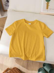 SHEIN 4 stuks/set voor jonge jongens, casual, veelzijdige zachte katoenen effen T-shirts met ronde hals en korte mouwen, multipack