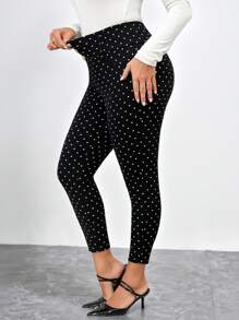 SHEIN CURVE+ 加大码黑色网眼保暖打底裤，秋冬季 - 黑與白 - 查看 2