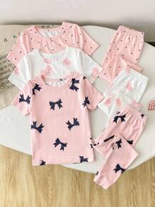 Set di 6 pigiami da ragazza, composto da maglia a maniche corte e leggings, vestibilità aderente e comoda, adatto per pigiama o abbigliamento casual da casa, design minimalista, facile da abbinare, lavabile in lavatrice (venduto a confezioni da 2 set)