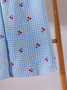 Elladie kids 女童无袖格子碎花蝴蝶结背心和裤子两件套，甜美可爱的夏季服装套装 - 淺藍色 - 查看 3