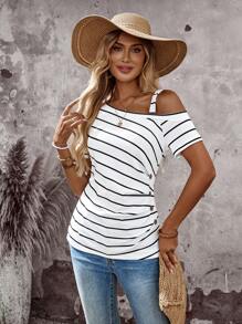 EMERY ROSE 女士度假不对称肩部外出乡村演唱会可爱夏季T恤夏季