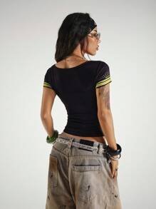 StreetHx 街头服饰女式休闲时尚运动字母唇印修身圆领 T 恤