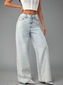 SHEIN BAE Women's Casual Distressed Wide Leg Jeans Low Rise Jean Work Clothes Women Offices For Women Concert Women Teachers For Women Airport For Women, Going Out - Light Wash - View 6