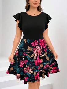 SHEIN Clasi 女士圓領花卉印花夏季拼接彩色連衣裙 - 彩色 - 查看 4