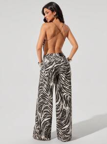 Denimoi Printed Wide Leg Relaxed Fit Denim Jeans Zebra Print Jeans Fashionable Summer Vacation - Multicolor - View 6