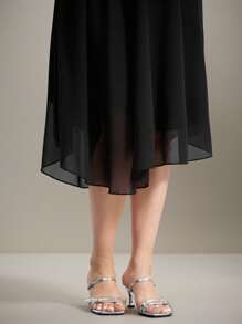 SHEIN Clasi فستان طويل من الشيفون المزين باللآلئ للمرأة البدينة، فستان صيفي، ملابس كاجوال