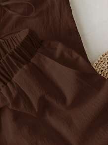 Comfortcana Brown Woven Casual Linen Women's Matching Set - Brown - View 3