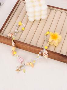 ROMWE Fairycore 1 件 Y2K 风格串珠海洋系列沙滩贝壳和海螺珍珠金包吊坠配饰，婚礼装饰链配九重葛花 - 彩色 - 查看 7