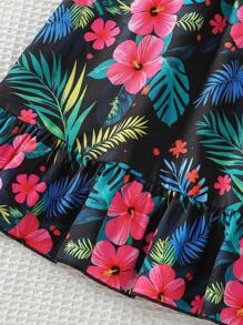 Elladie kids 女童优雅大花印花圆领盖袖镂空后背蝴蝶结腰部荷叶边下摆休闲连衣裙，时尚度假旅行，夏季 - 彩色 - 查看 6