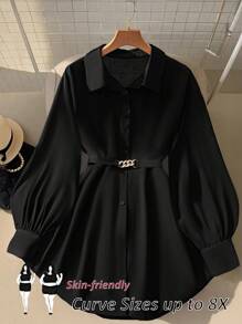 SHEIN CURVE+ Blusa de mujer con mangas de farol largas y decoración metálica, elegante y de moda