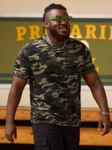 EASEVO Men Plus Size Casual Camo Print Short Sleeve Tee, For Going Out, Summer - Multicolor - View 1