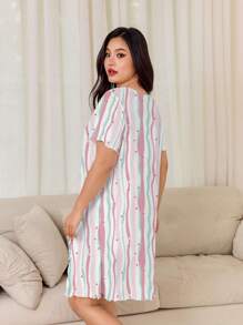 Dream Adore 舒适休闲家居睡衣连衣裙，带有甜美的荷叶边和多巴胺印花 - 彩色 - 查看 2