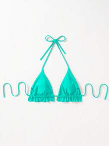 SHEIN Swim Top de bikini de mujer de unicolor con espalda descubierta y lazos en la espalda