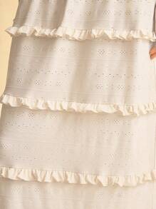CAJUNI Women's Solid Color Elastic Waist Ruffle Hem Skirt - White - View 4