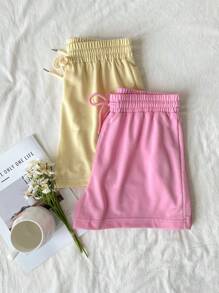 2pcs Women's Casual Shorts, Suitable For Spring And Summer - Multicolor - View 5