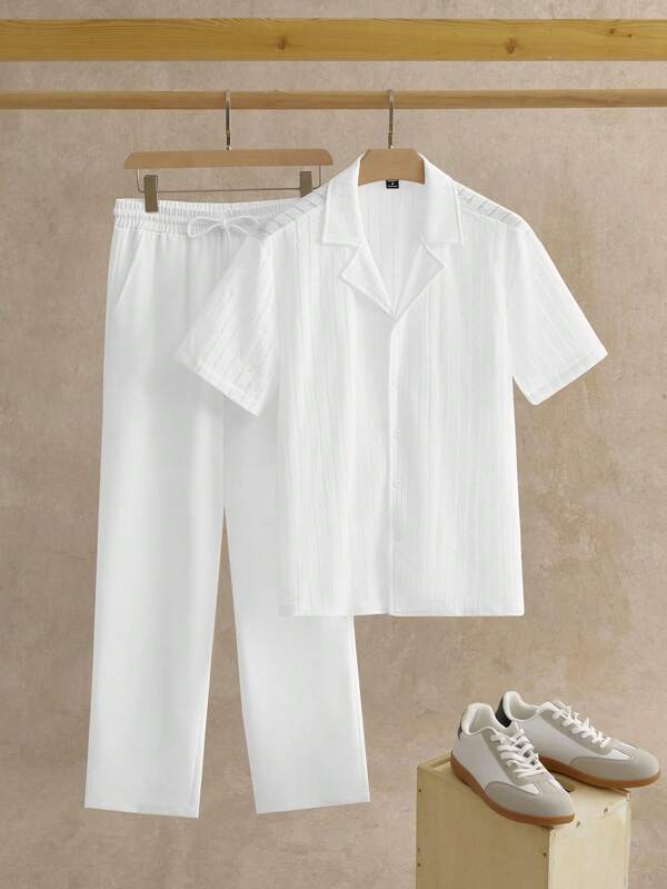 Manfinity VCAY Set de 2 piezas Camisa de manga corta de tela transparente y pantalón largo casual para hombre