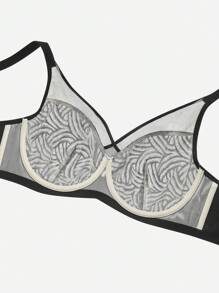 LUVLETTE Plus Black Lingerie Lounge Curve Sheer Full Coverage Support&Breathable Underwire Sexy Unlined Lace Elegance & Mesh Minimizer Bra - Black - View 9