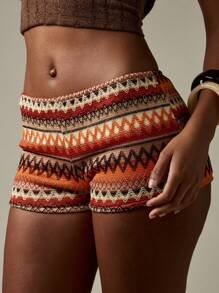 MISSGUIDED Bohemian Beach Shorts Cover Up Crochet Pattern Low Rise Summer Festival Poolside Resort Wear Vacation Beachwear - Multicolor - View 8